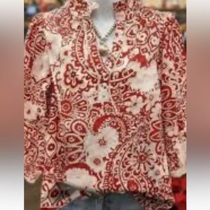 Umgee Floral Red and White Blouse Relaxed fit S-M